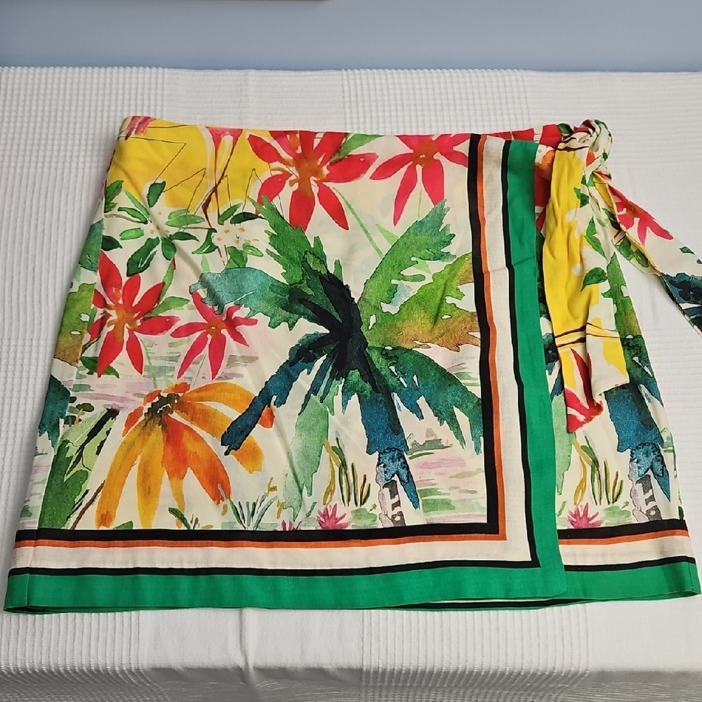 Antonio Melani Linen Blend Tropical Print Skirt With Wrap/Tie‎ Front: Size- 14